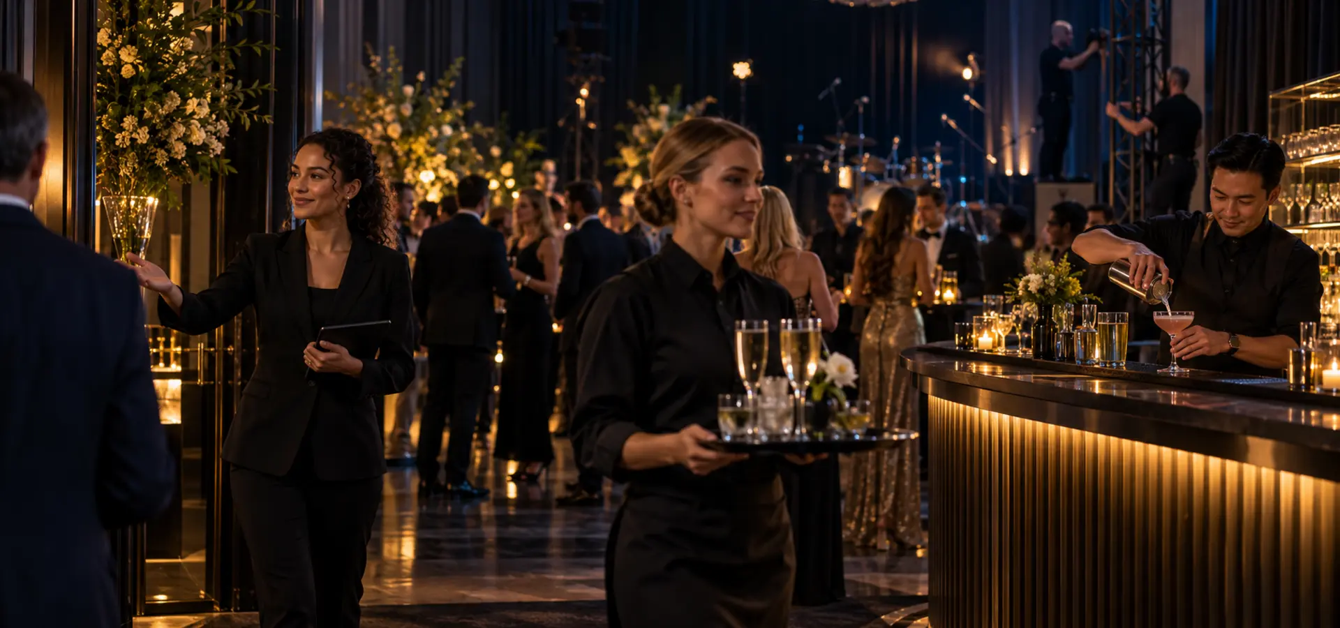 Professioneel horeca- en evenementenpersoneel aan het werk