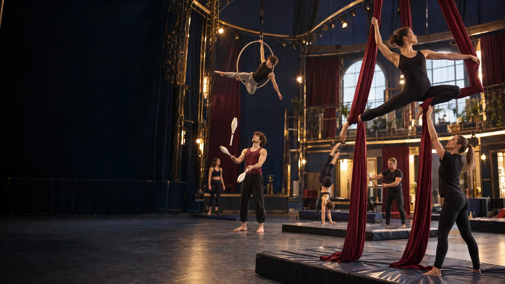 Sfeervolle impressie van circus- & variétéopleidingen
