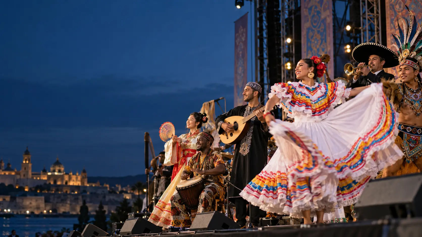 Sfeervolle impressie van internationaal cultureel entertainment